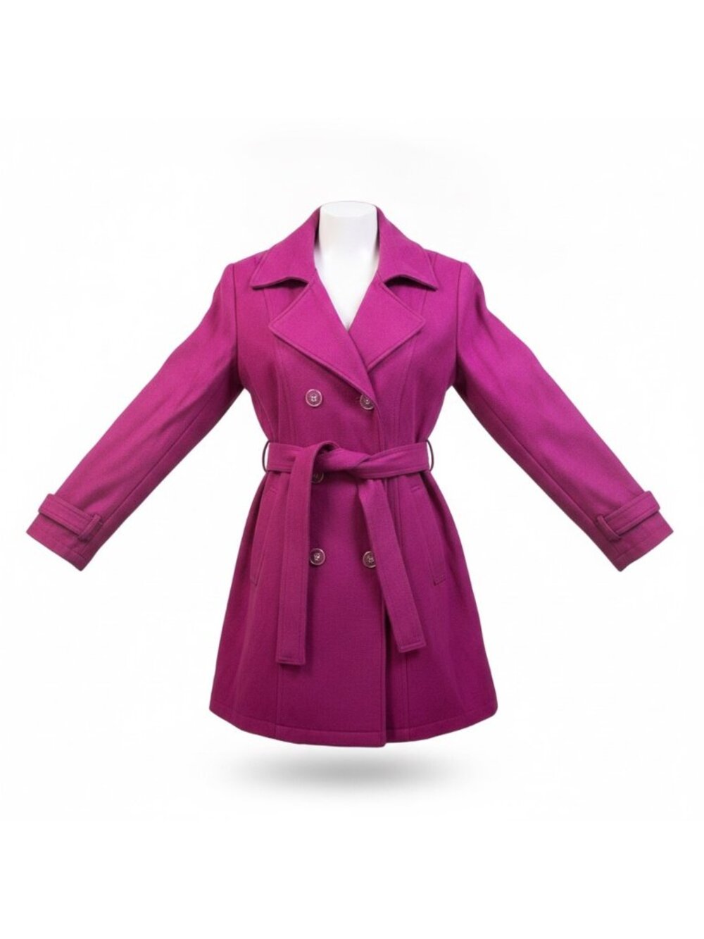 New York & Company Womens Magenta Double-Breasted Trench Coat Size L